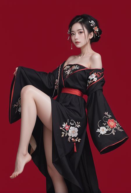 29652-3474405486-red background,1girl,solo,,ruanyi0766,hanfu,jewelry,black dress,off shoulder,wide sleeves,strapless,barefoot,_lora_0766 Northern.png